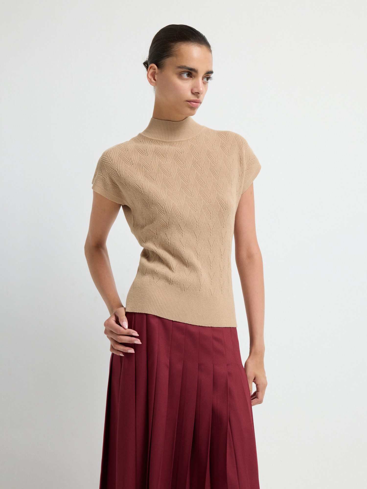adL Sweatshirt Strickbluse mit Stehkragen und kurzen Ärmeln – Bild 5 von 5