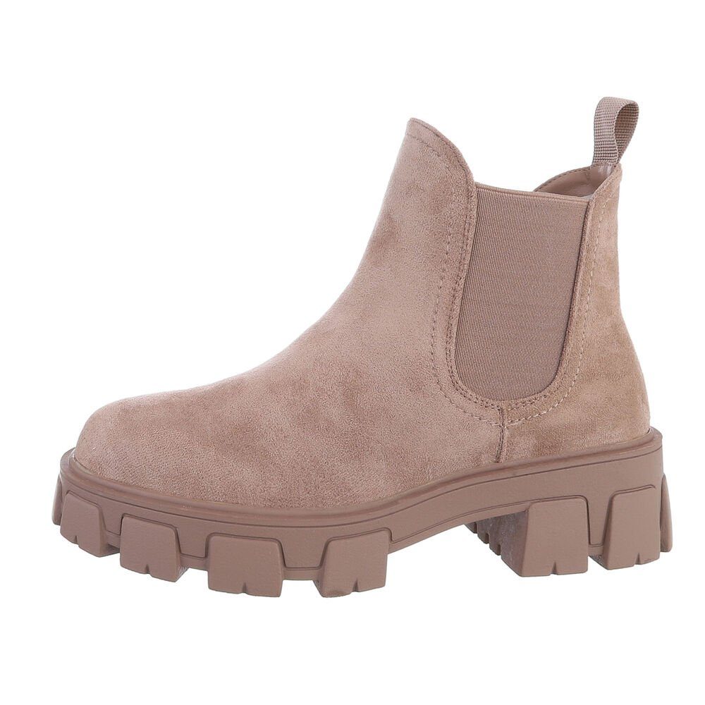 Ital-Design Damen Chelsea Freizeit Chelseaboots Blockabsatz Chelsea Boots in Altrosa