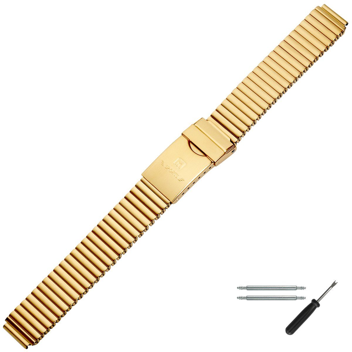 MARBURGER Uhrenarmband 12mm Edelstahl Gold Zugband