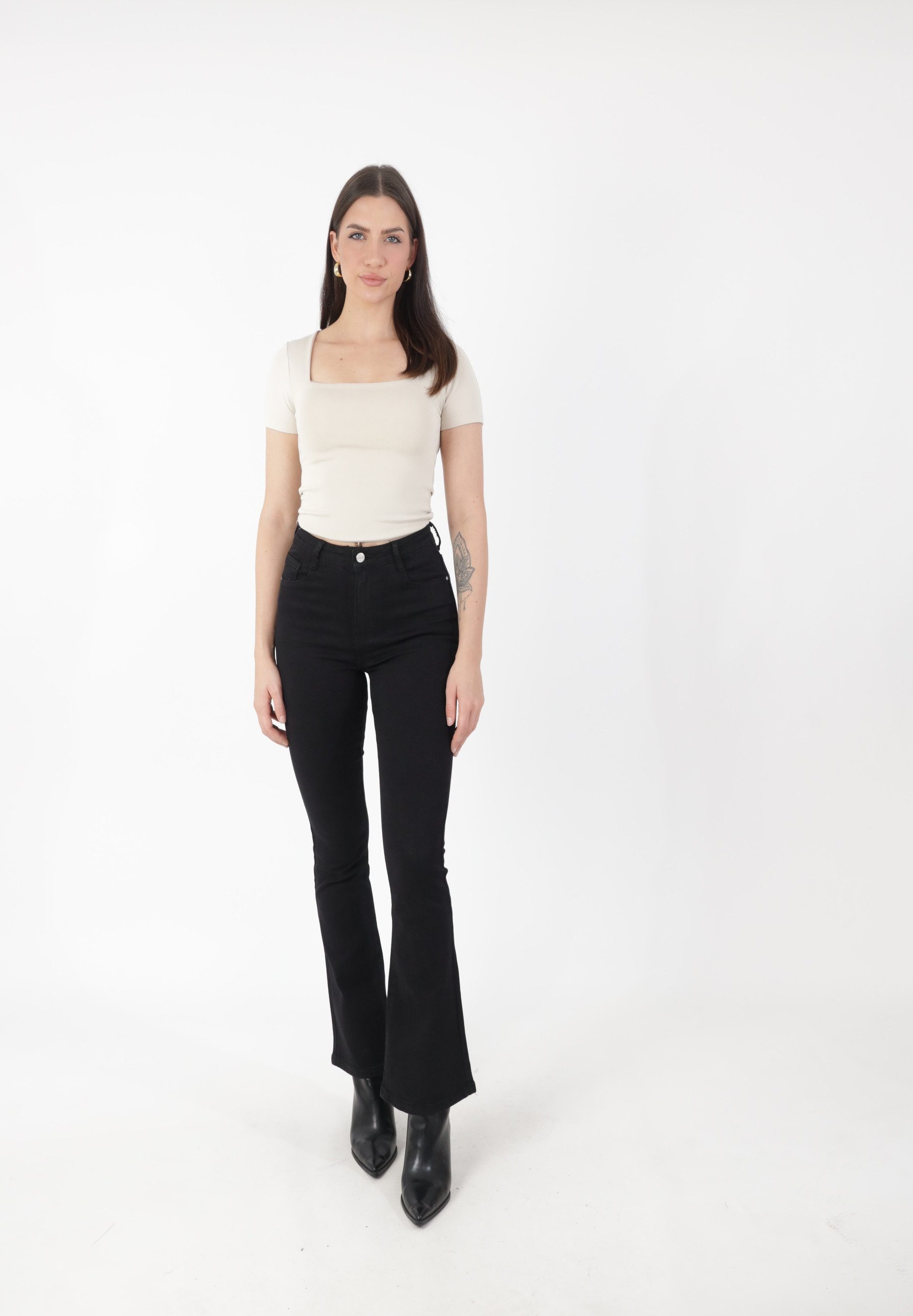 Elara Stoffhose Damen Bootcut Jeans mit Stretchanteil & ausgestelltem Bein