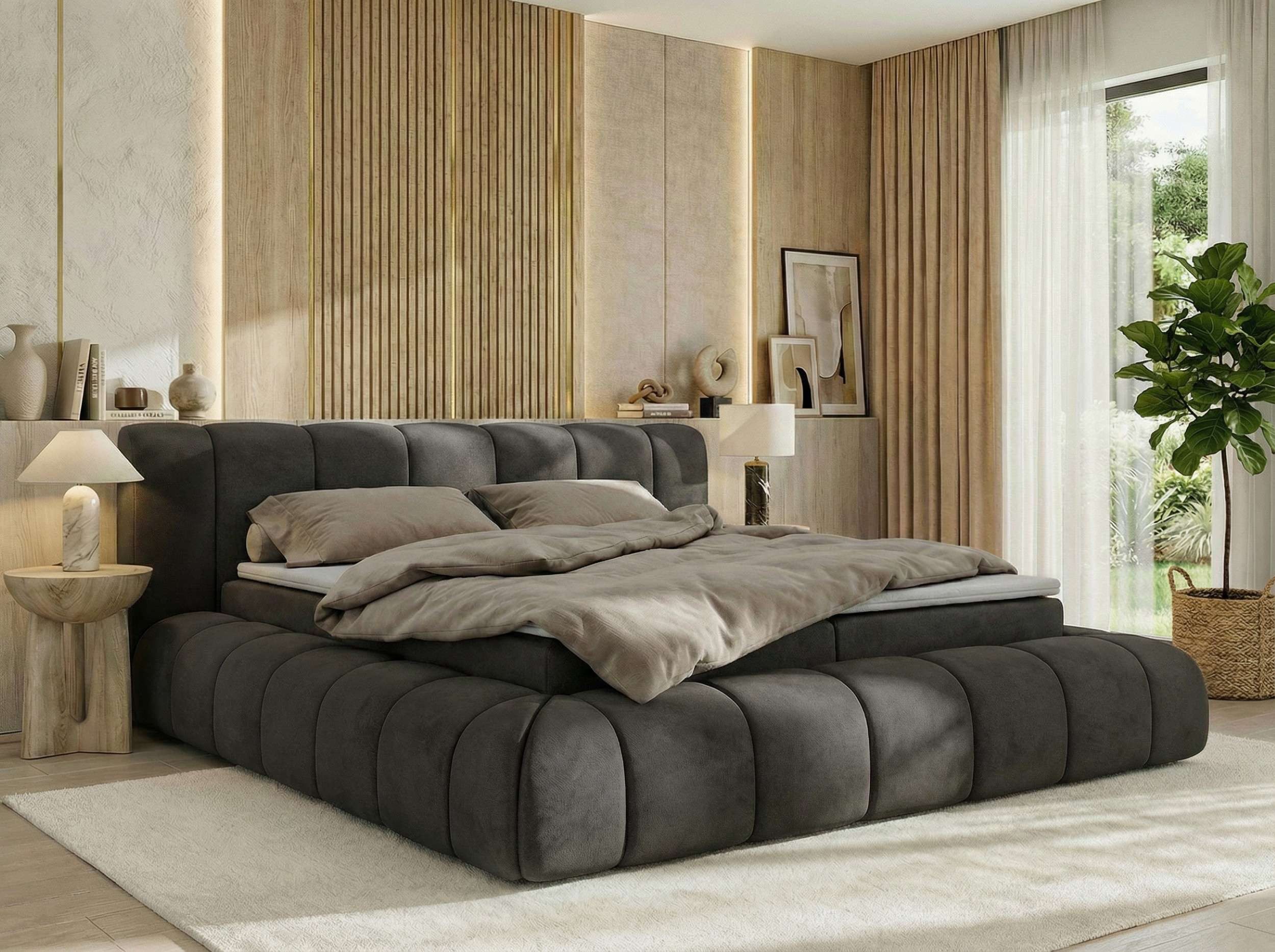 MKS MÖBEL Boxspringbett NUBEA (Komplettbett, Set, inkl. 2 Bettkästen, Matratze H3/H4 und Topper Visco oder T25), Feder-Hebemechanik, 7-Zonen-Multipocket-Matratze, Bett mit Kopfteil