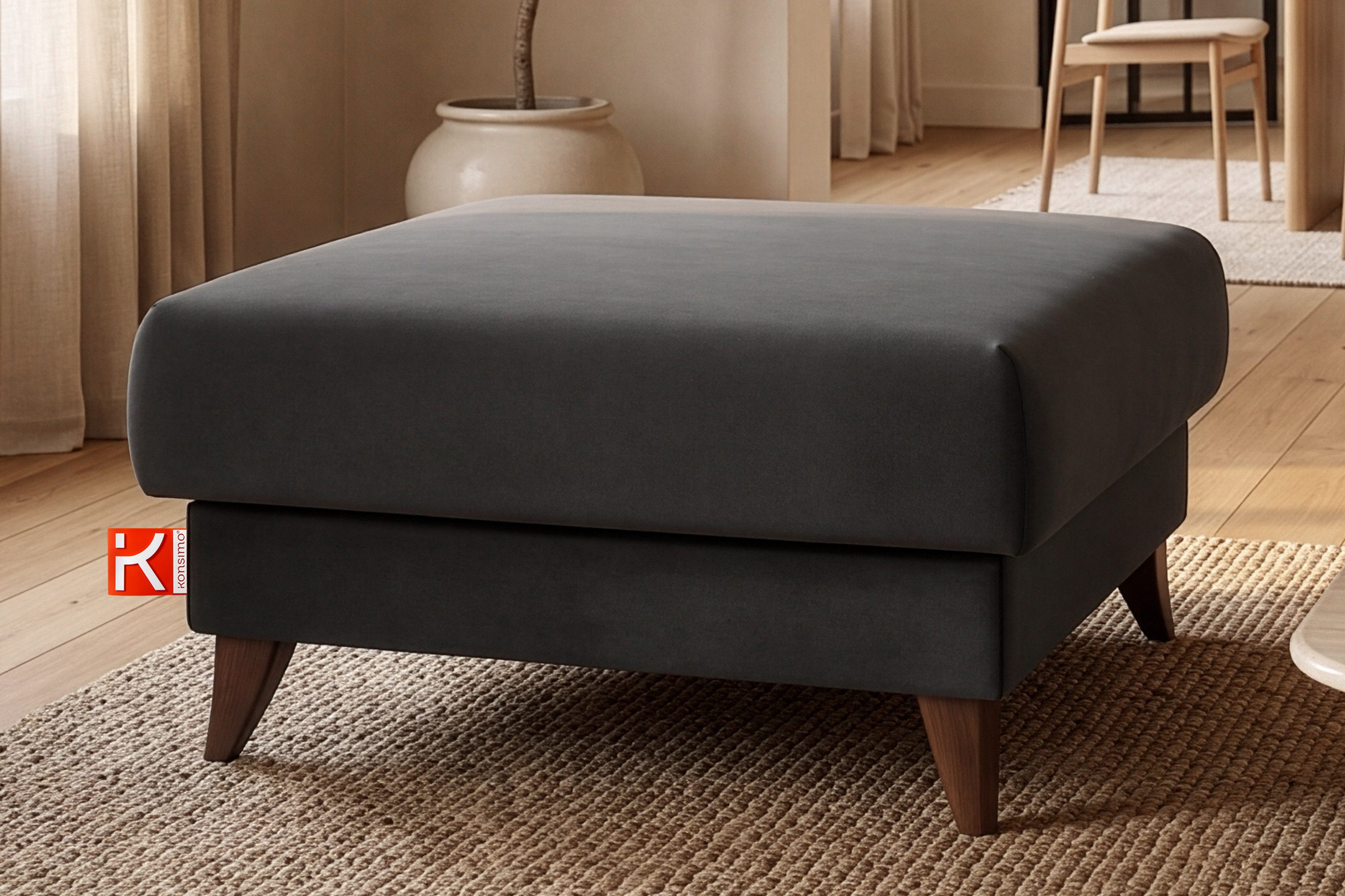 KONSIMO® Sitzhocker mit Stauraum GUSTAVO hergestellt in der EU, handgefertigt, braun Füße 13 cm, Elegant