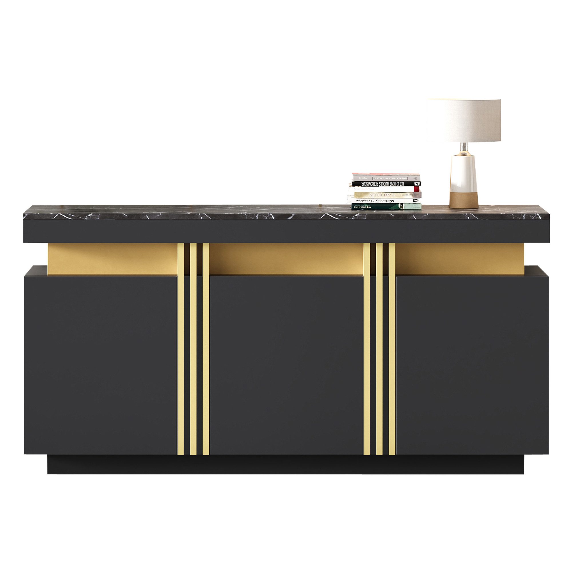 OKWISH Sideboard breite grifflose Schließfächer (Wohnzimmerschrank, Küchenm günstig online kaufen