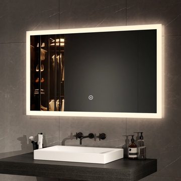 EMKE Badspiegel LED Wandspiegel 100x60cm Badezimmerspiegel (100x60cm, Touch Schalter, Vertikal und Horizontal möglich), mit Warmweiß/Kaltweiß/Natürliches Licht und Touch-schalter IP44