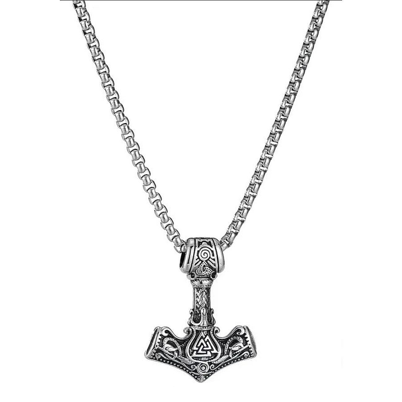 KARMA Kette mit Anhänger Halskette Herren Thors Hammer Anhänger Silber Edelstahl (Geschenk für Ihn Thor, 1-tlg., Männer Herrenhalskette), …