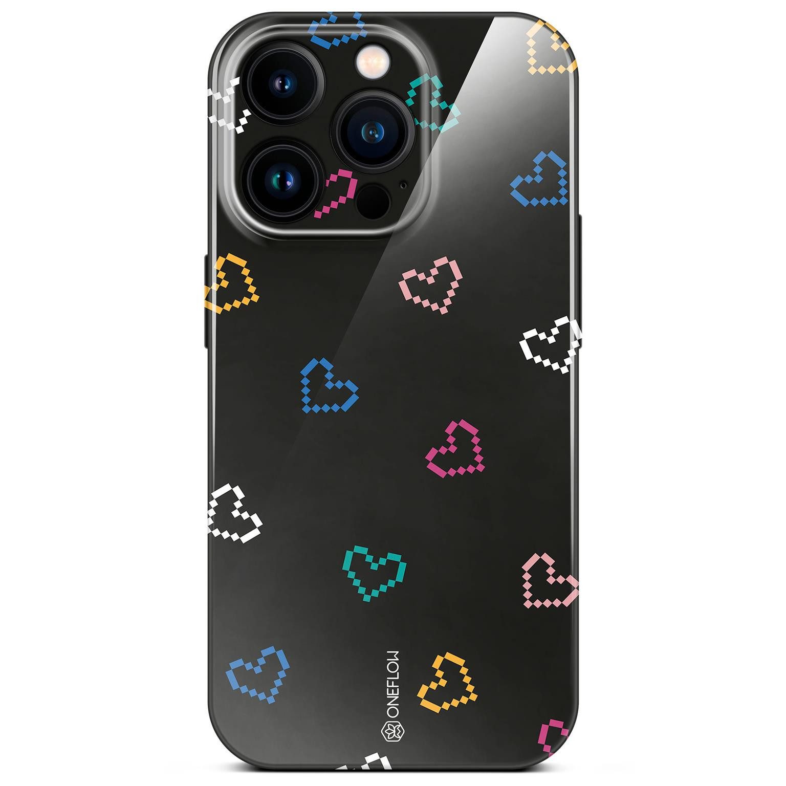 Handyhülle für iPhone 16 Pro Splash Cover Retro Herzen Schwarz