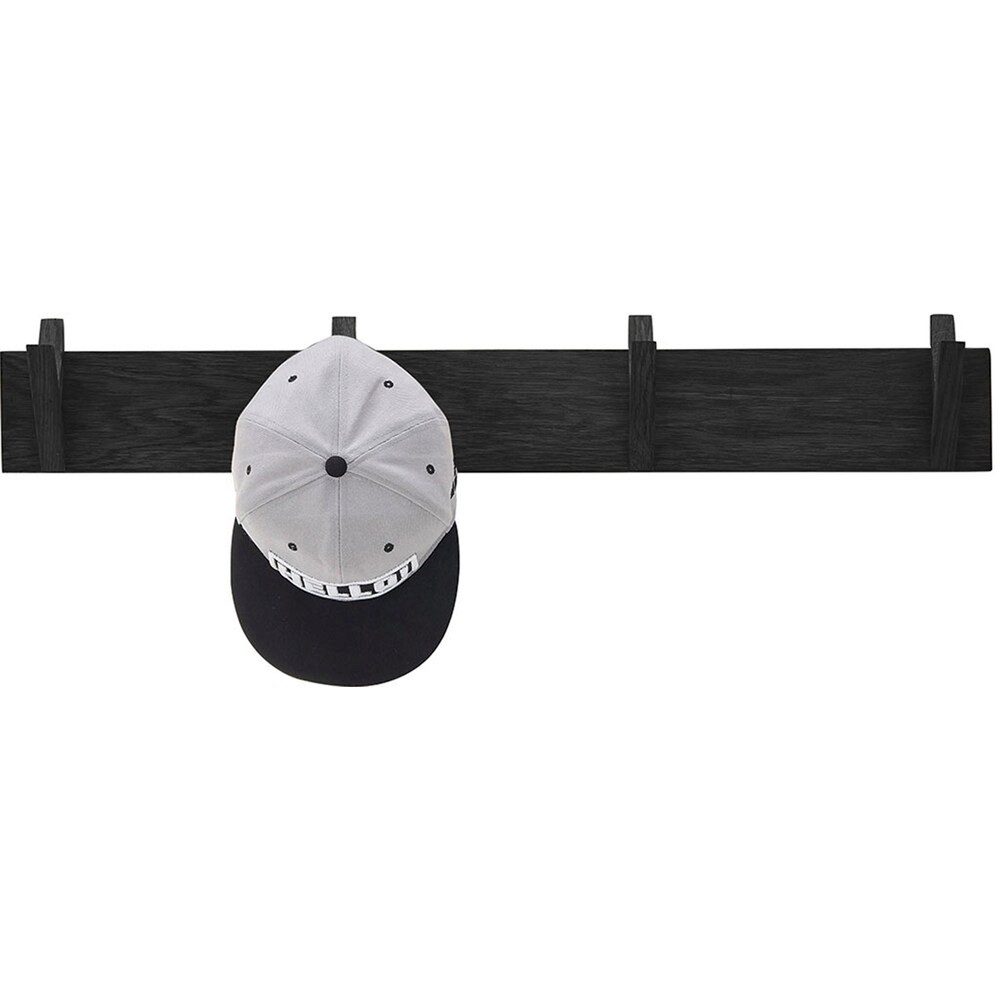 möbelando Garderobenleiste BANTRY, 4 Haken, Eiche massiv, schwarz mit Maserung - 80x13x12cm (BxHxT)