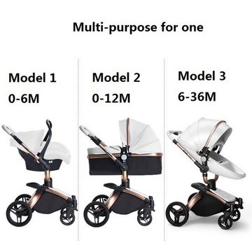 TPFLiving Kombi-Kinderwagen Babyschale Baby, Buggy Babywanne Kinderwagen 3 in 1 inkl. Stauraum Kunstleder Braun