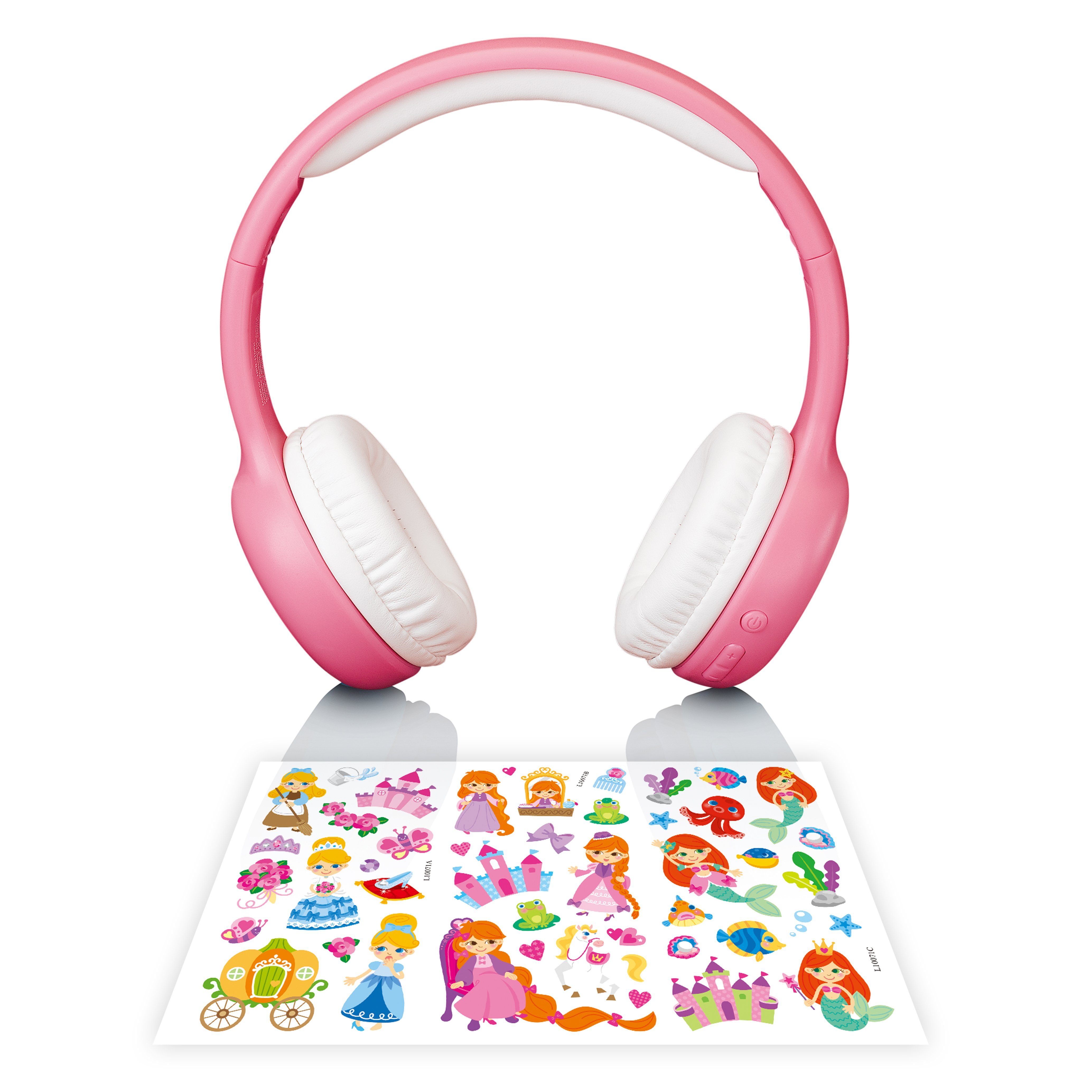 Lenco HPB-110PK Kinder-Kopfhörer (Bluetooth, leicht & faltbar mit Bluetooth 5.0, 85 dB Lärmschutz inkl. Sticker-Set)