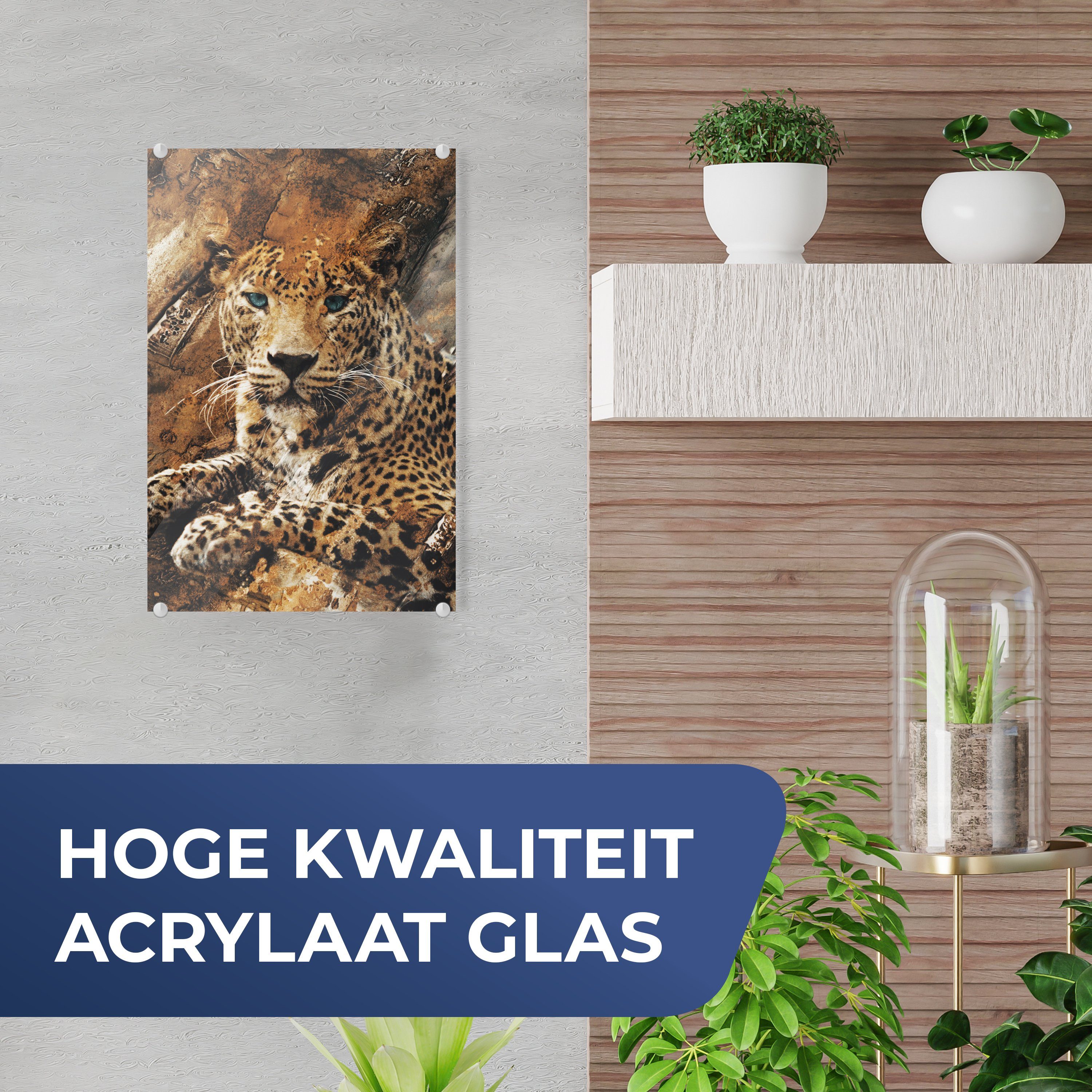 auf - - (1 Wanddekoration Leopard Bilder Acrylglasbild - MuchoWow Wand, Glasbilder St), - Wandbild Steine Foto Glas auf - Glas