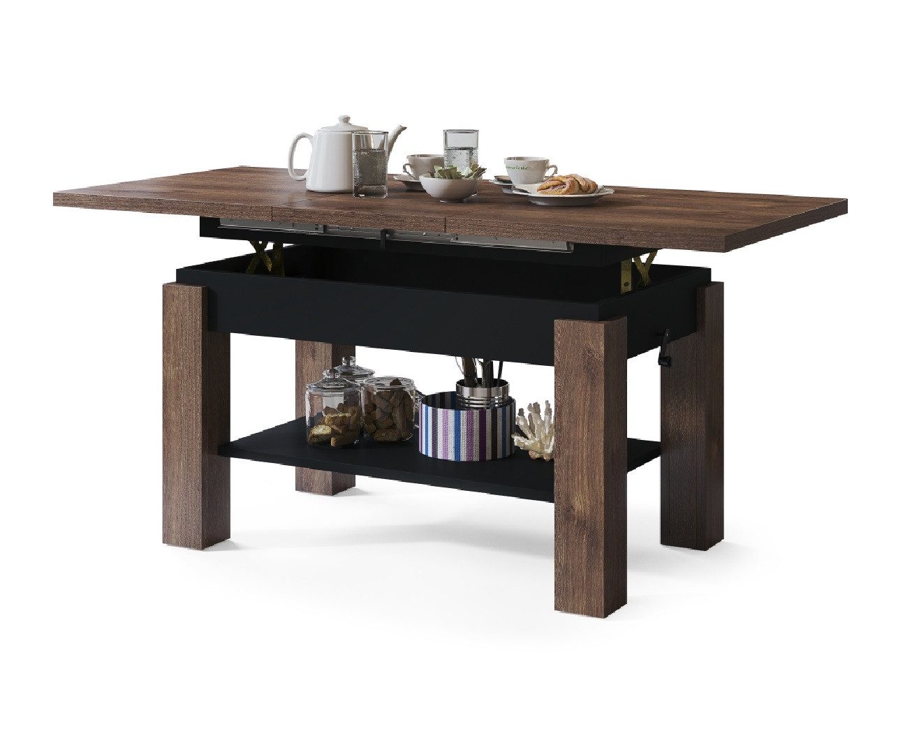 designimpex Couchtisch Design Couchtisch Tisch Astoria höhenverstellbar ausziehbar Esstisch, Funktionstisch, Wohnzimmertisch, Tisch, Esstisch, Sofatisch