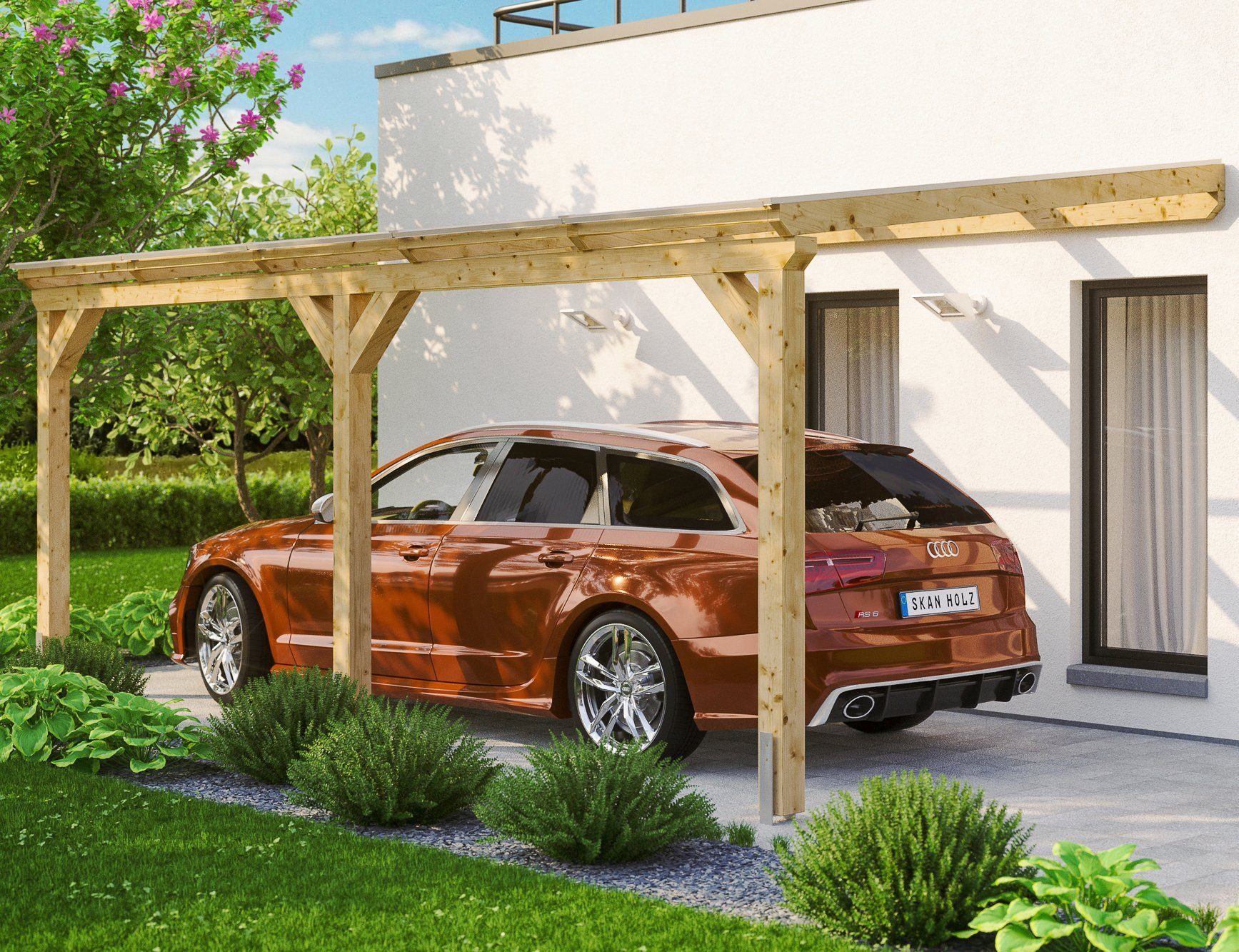 Skanholz Anlehncarport Einfahrtshöhe cm natur Vogtland, 300x541 cm, BxT: 213