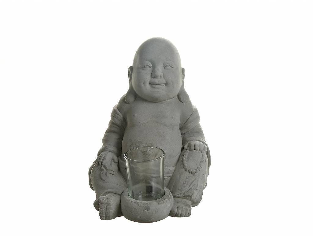 LebensWohnArt Teelichthalter Buddha mit Teelichthalter Zement ca. H22cm
