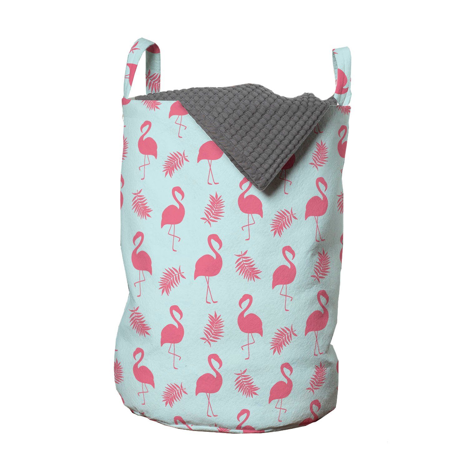 Abakuhaus Wäschesäckchen Wäschekorb mit Griffen Kordelzugverschluss für Waschsalons, Kunstwerk Flamingo und Blätter