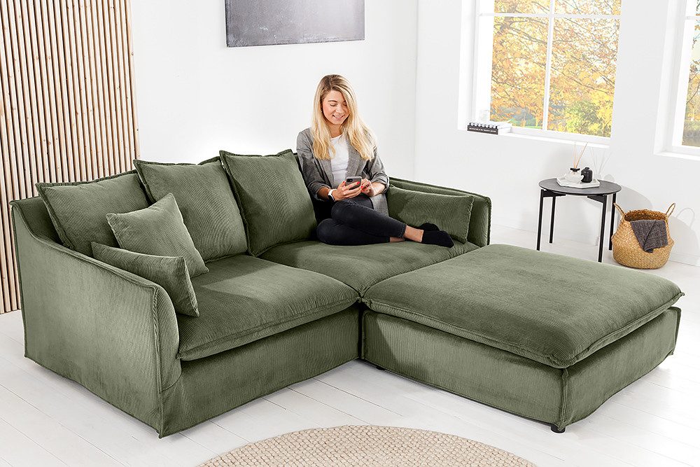 riess-ambiente 3-Sitzer HEAVEN 210cm grün · Hussensofa inkl. Kissen und abnehmbaren Bezug, Einzelartikel 1 Teile, Wohnzimmer-Couch · Cord-Bezug · Federkern-Polsterung · Landhausstil