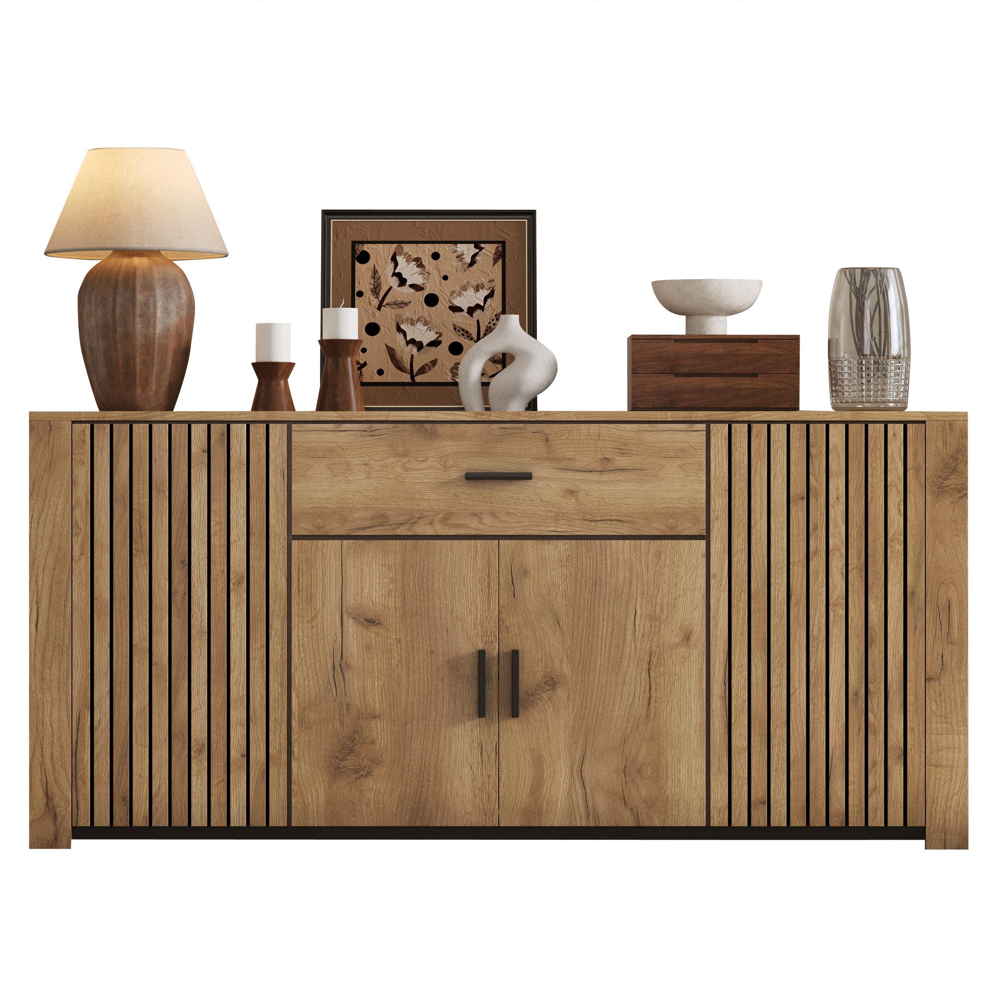 Merax Sideboard in Holzoptik (1 St), Kommode mit mit 4 Türen, 1 Schublade & viel Stauraum, 160x40x75cm