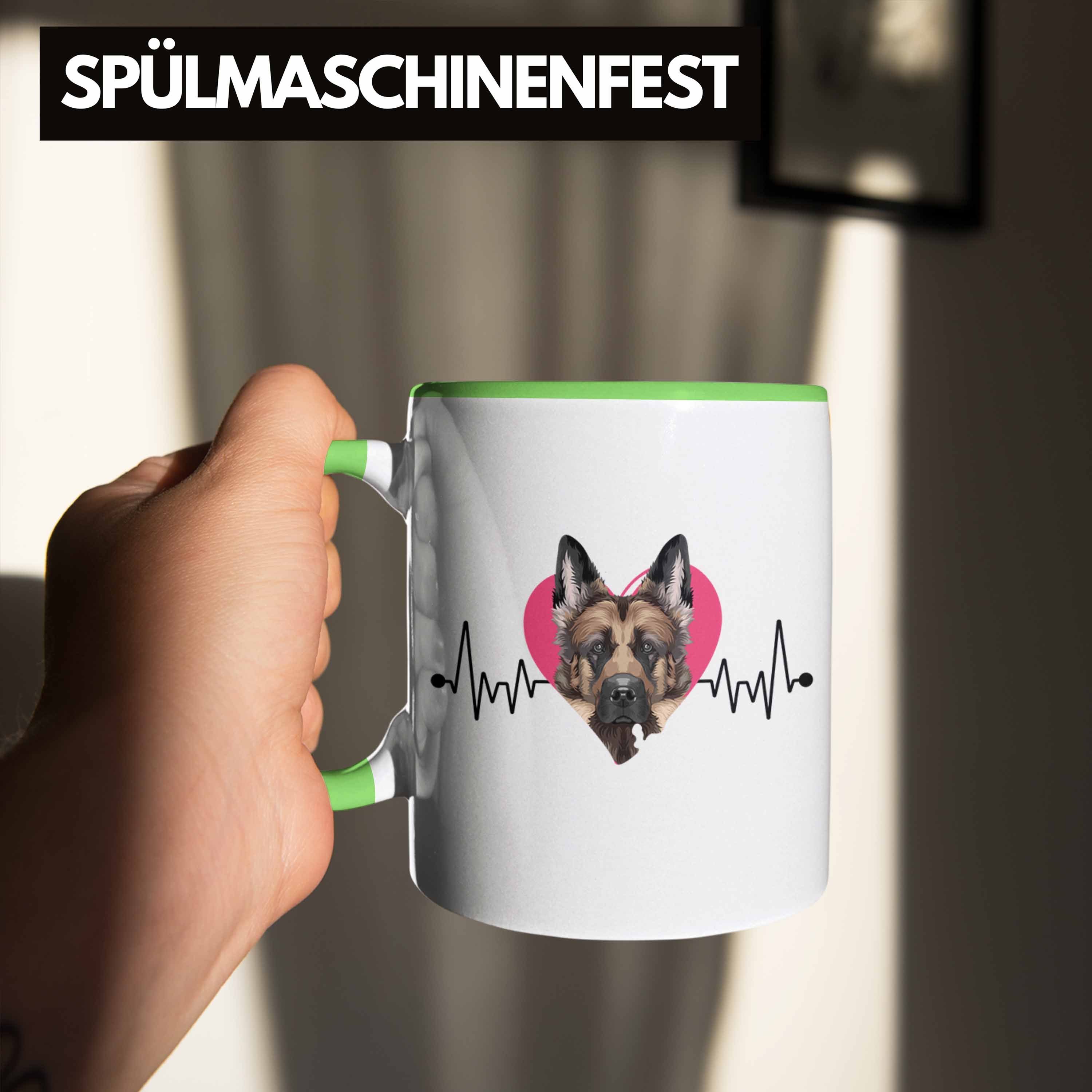 Trendation Tasse Schäferhund Besitzer Tasse Grün Geschenkidee Herzs Geschenk Spruch Lustiger