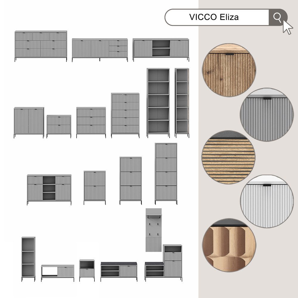 Vicco Nachtschrank Eliza, Grau, 2er Set (2-St)