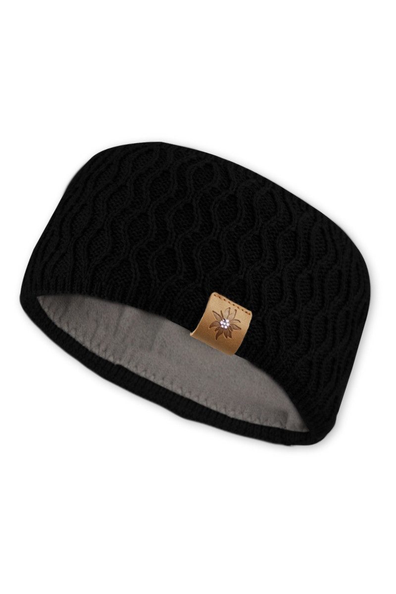 Bavarian Caps Strickmütze Stirnband Damen - GLITZER-EDELWEIß - schwarz