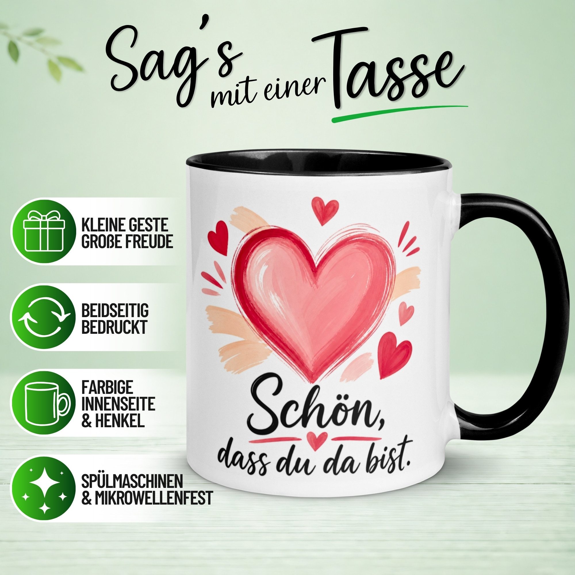 Momentals Tasse Danke – „Mit viel liebe - Schön dass du da bist“ – Dankeschön Geschenk, Gratis Versand · Links-&Rechtshänder · Spülmaschinenfest