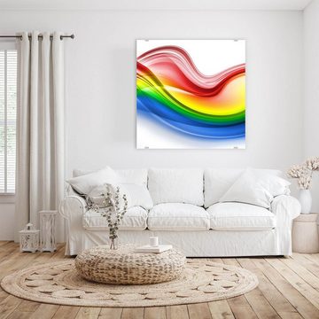 Primedeco Glasbild Wandbild Quadratisch Regenbogenwellen mit Aufhängung, Abstrakt