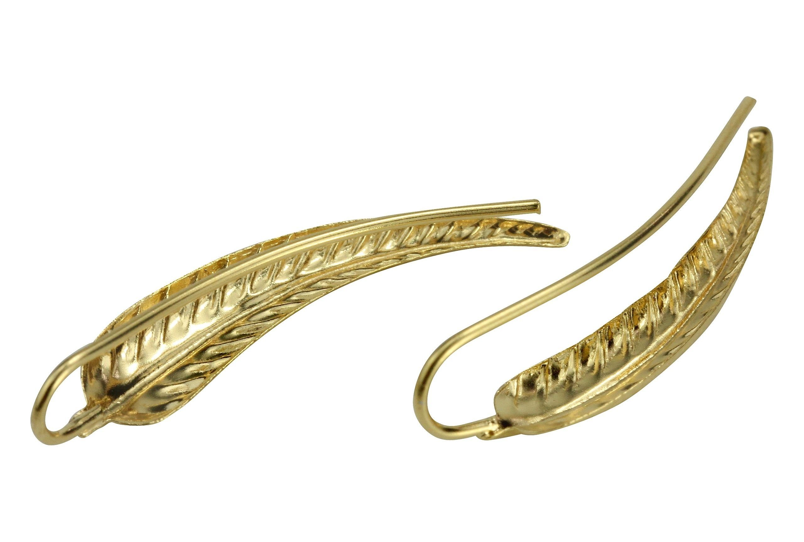 SILBERMOOS Paar Ohrklemmen Earcuffs im Blatt-Design vergoldet, 925 Sterling Silber