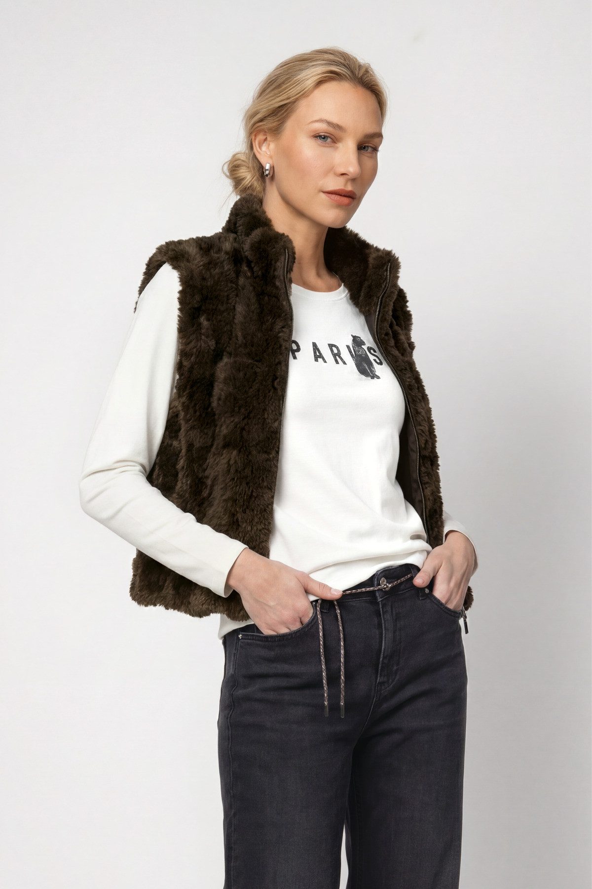 Monari Fellimitatweste Weste Basic fake fur Regular fit mit Stehkragen