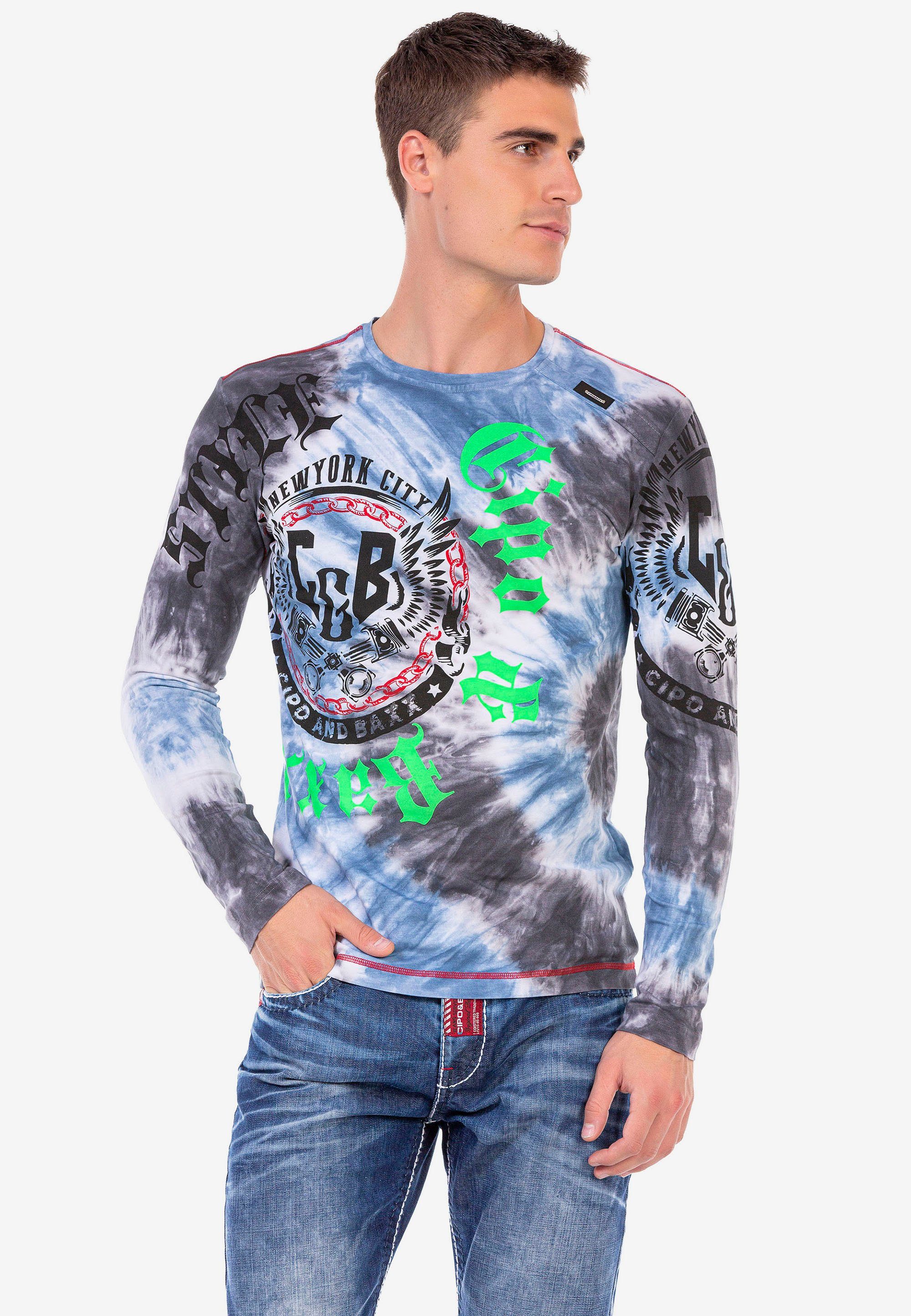 mit coolem Baxx Langarmshirt Markenprint blau Cipo &