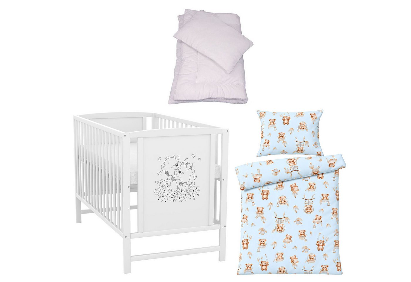 Baby-Delux Komplettbett Babybett Mia Komplettset, 7-tlg., Kinderbett 60x120 cm weiß, Bettset verschiedene Designs