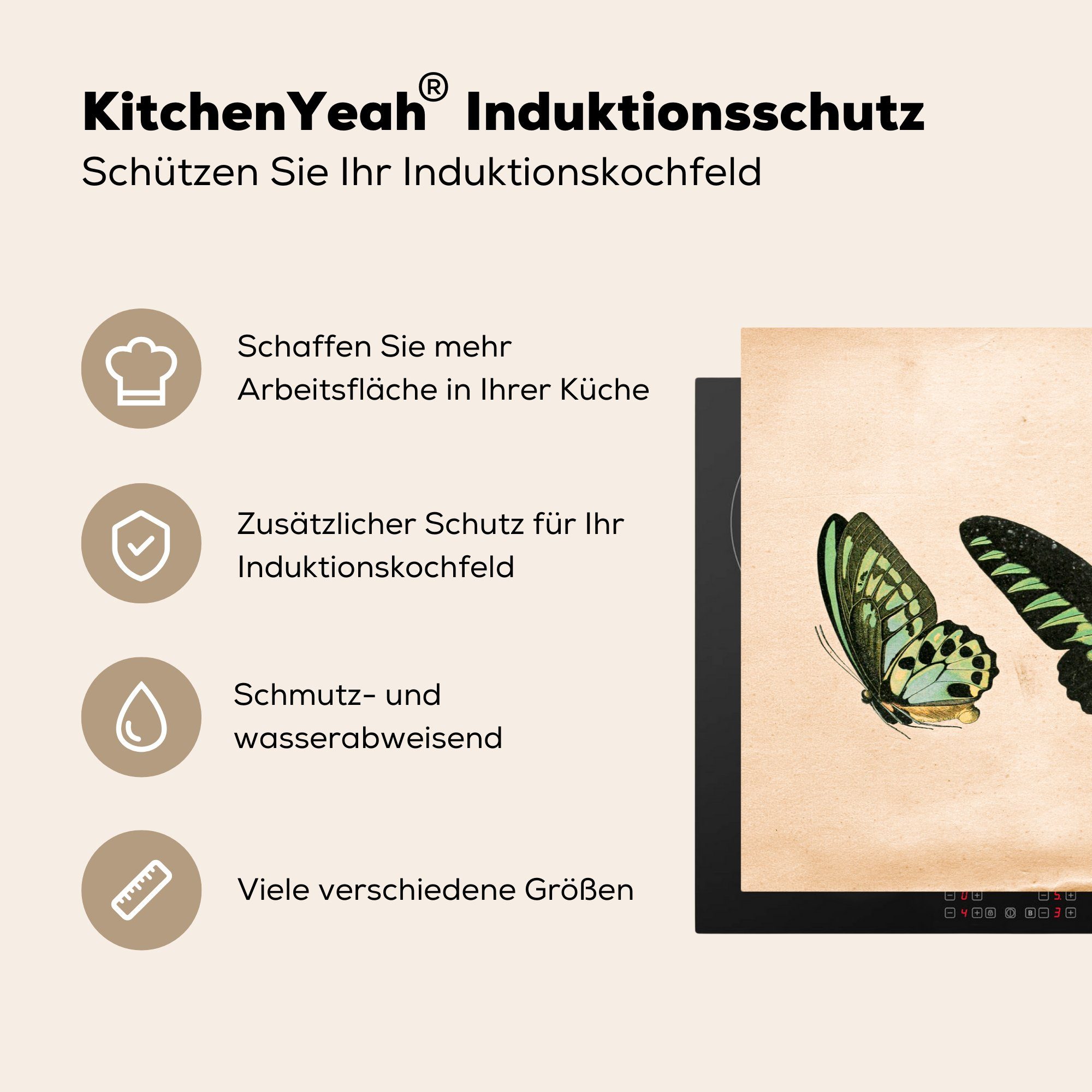 MuchoWow Herdblende-/Abdeckplatte Schmetterling Ceranfeldabdeckung (1 Induktionskochfeld Vinyl, Tier die - cm, Schutz für küche, - 81x52 tlg), Insekt