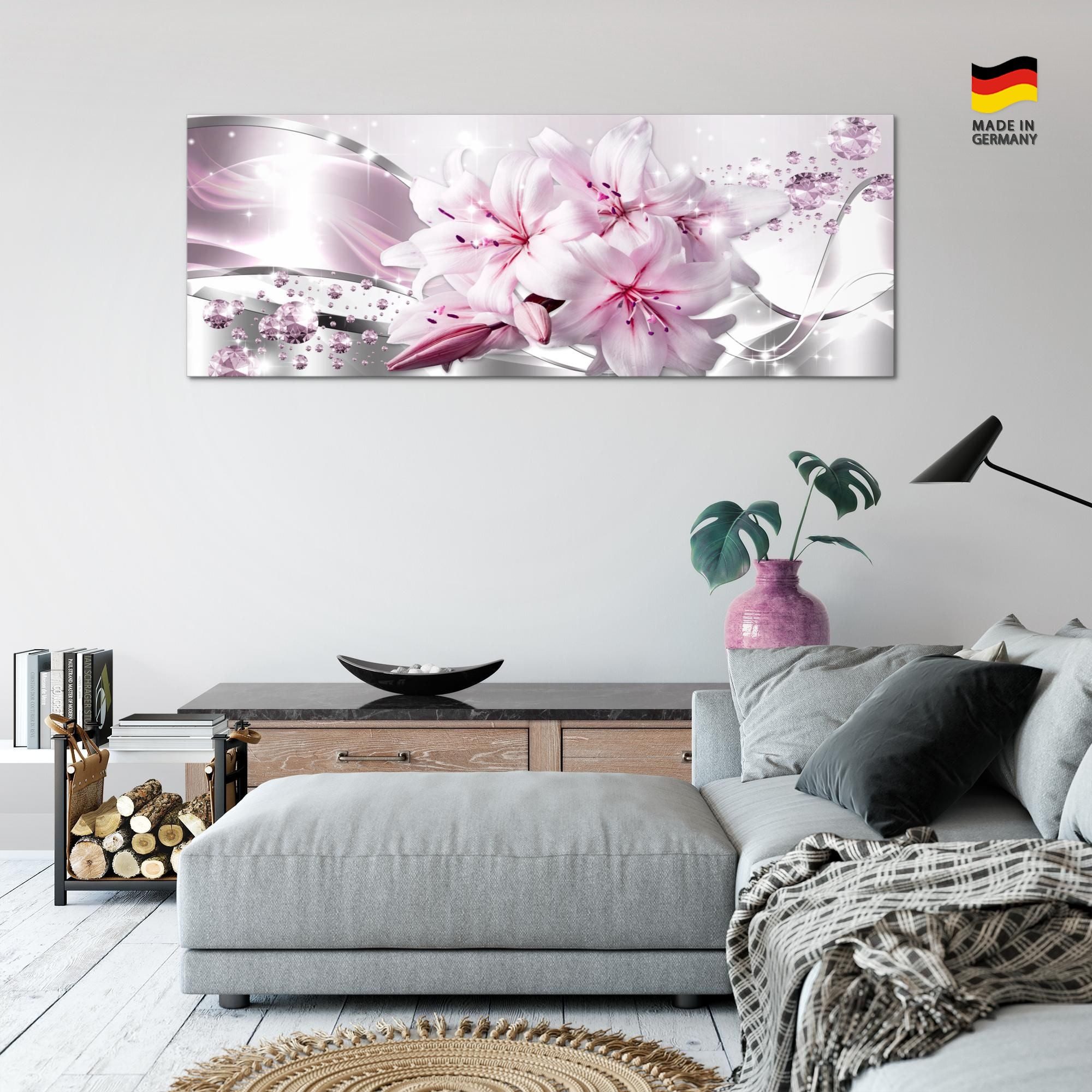 Runa Art Wandbild Wandbild Blumen Bilder XXL Wohnzimmer Schlafzimmer 100 x 40 cm, Rosa – Bild 3 von 5