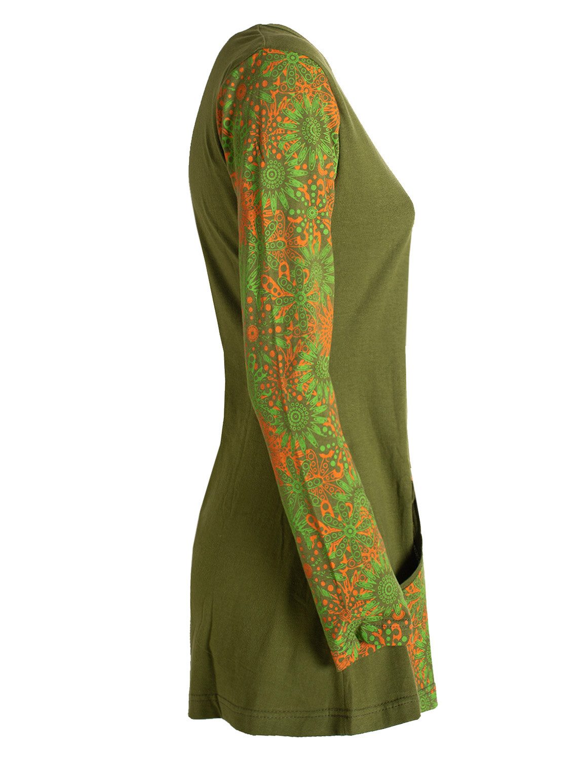 Vishes Tunikakleid Longshirt Damen Langarm Tunika Mandala Print Baumwolle Alternative Mode, Boho, Hippie, Ethno, Festival