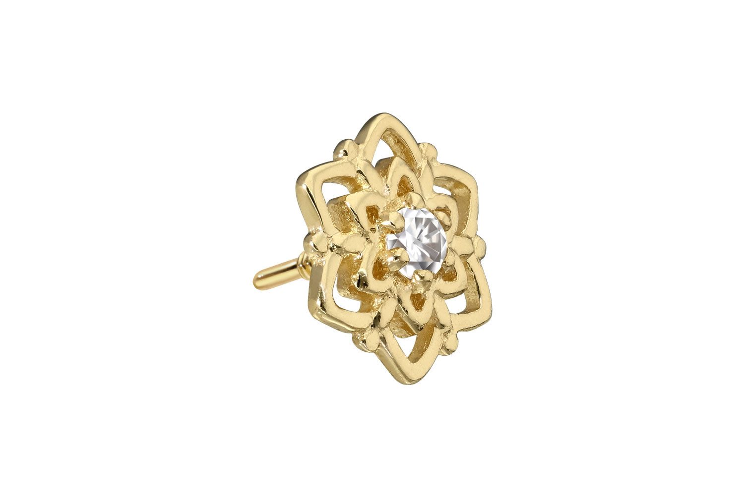 Piercing-Set 14 Karat Gold Schraubaufsatz mit Außengewinde MOISSANIT + BLUME
