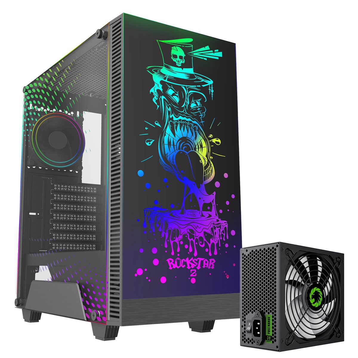 GAMEMAX Gaming-Gehäuse Rockstar2 Midi Tower, 1x USB 2.0, 1x USB 3.0, 1x Mikrofon, 1x Kopfh., 750W 80+ Bronze Netzteil vorinstalliert
