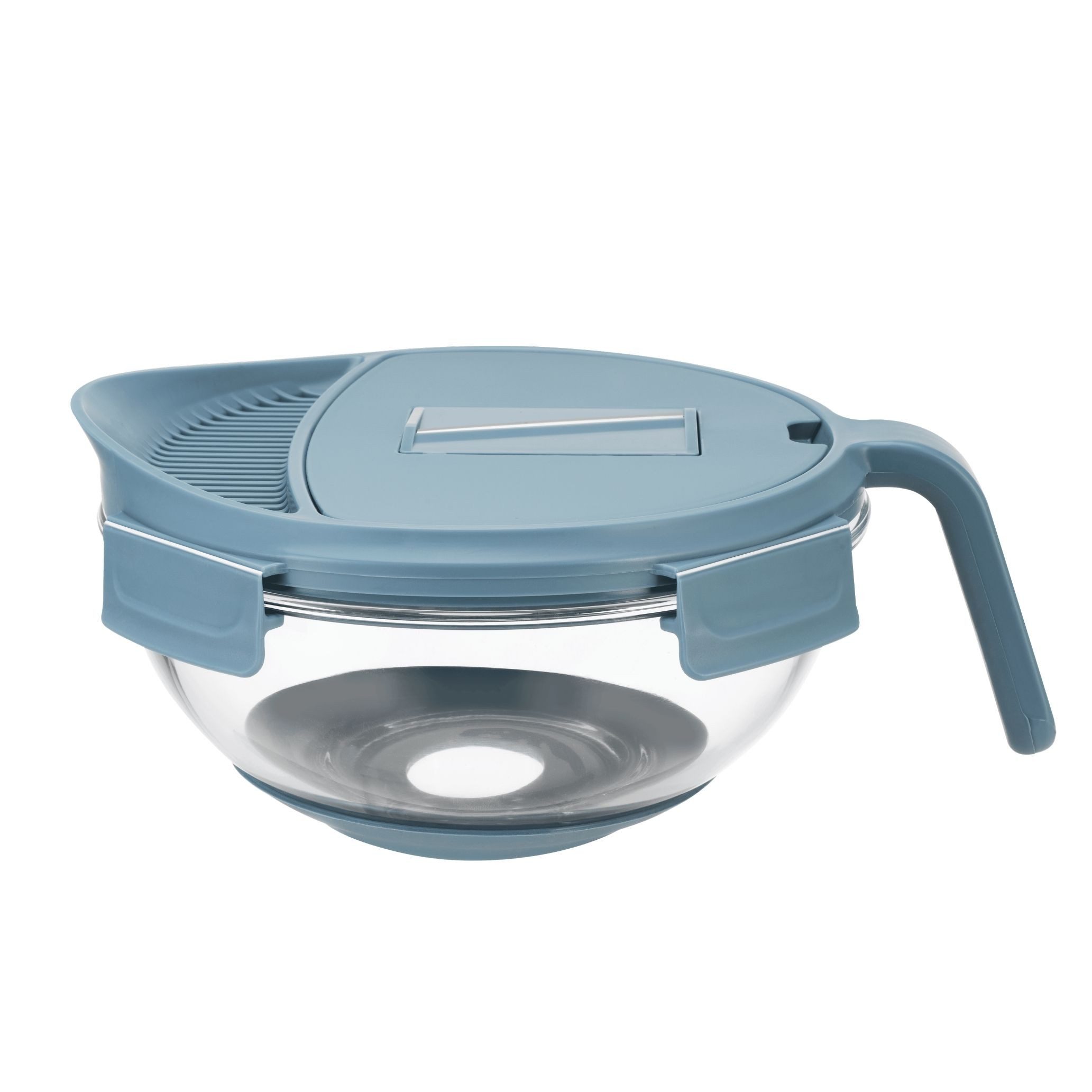 Lacers Salatschüssel Multifunktions Salatschüssel 2000ml aus Borosilikatglas mit Reibebox, (1-tlg), Borosilikatglas, Reibeeinsätze, Handschutz, BPA-frei