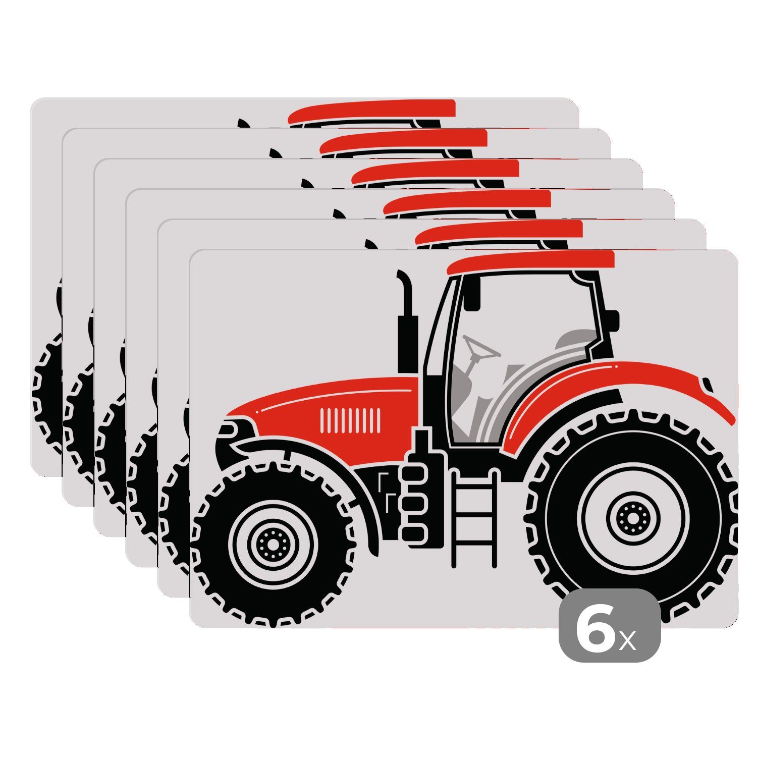 Platzset, Traktor - Rot - Schwarz, MuchoWow, (6-St), Platzset, Platzdecken, Platzmatte, Tischmatten, Schmutzabweisend