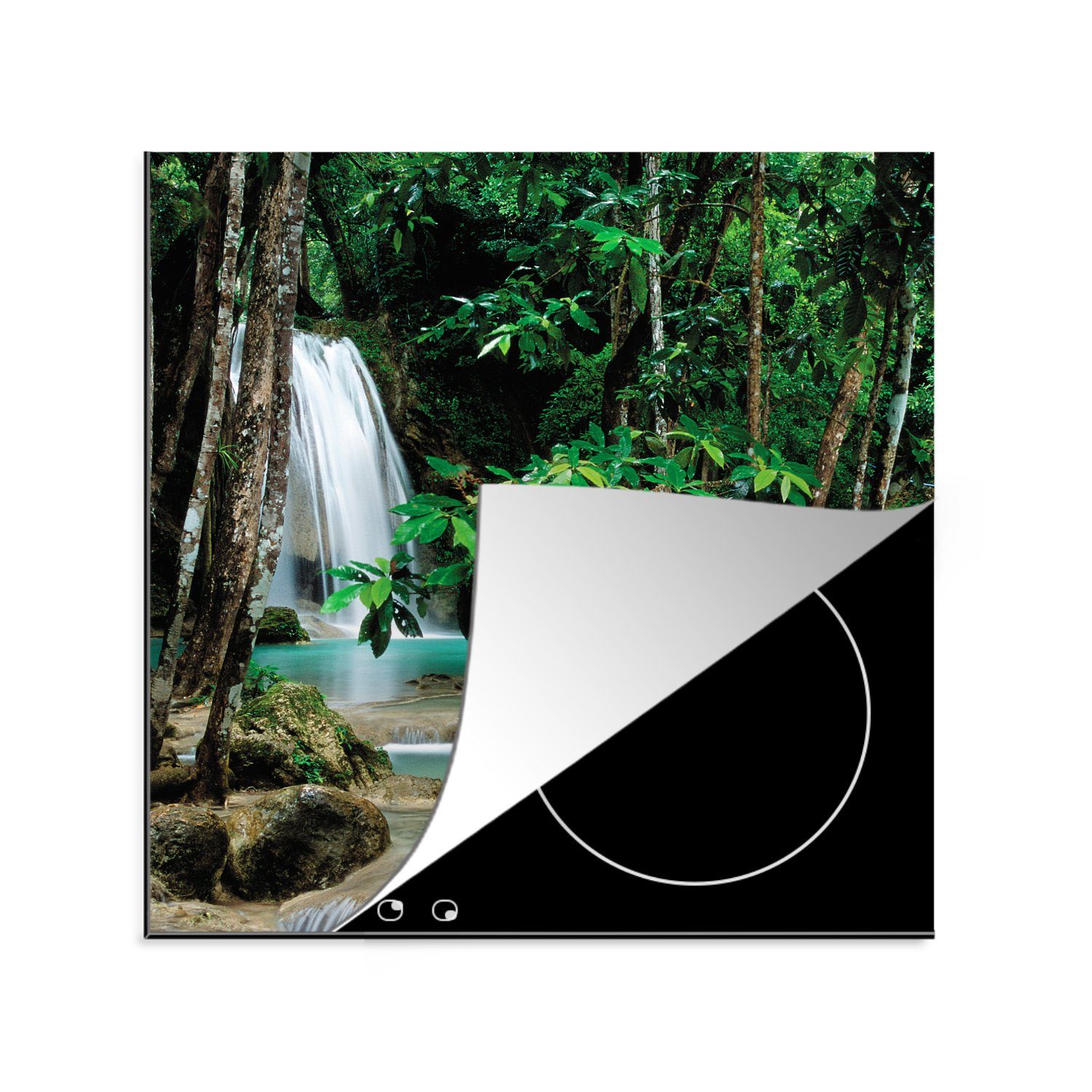 MuchoWow Herdblende-/Abdeckplatte Kleine Wasserfälle zwischen den Bäumen des Erawan-Nationalparks, Vinyl, (1 tlg), 78x78 cm, Ceranfeldabdeckung, Arbeitsplatte für küche