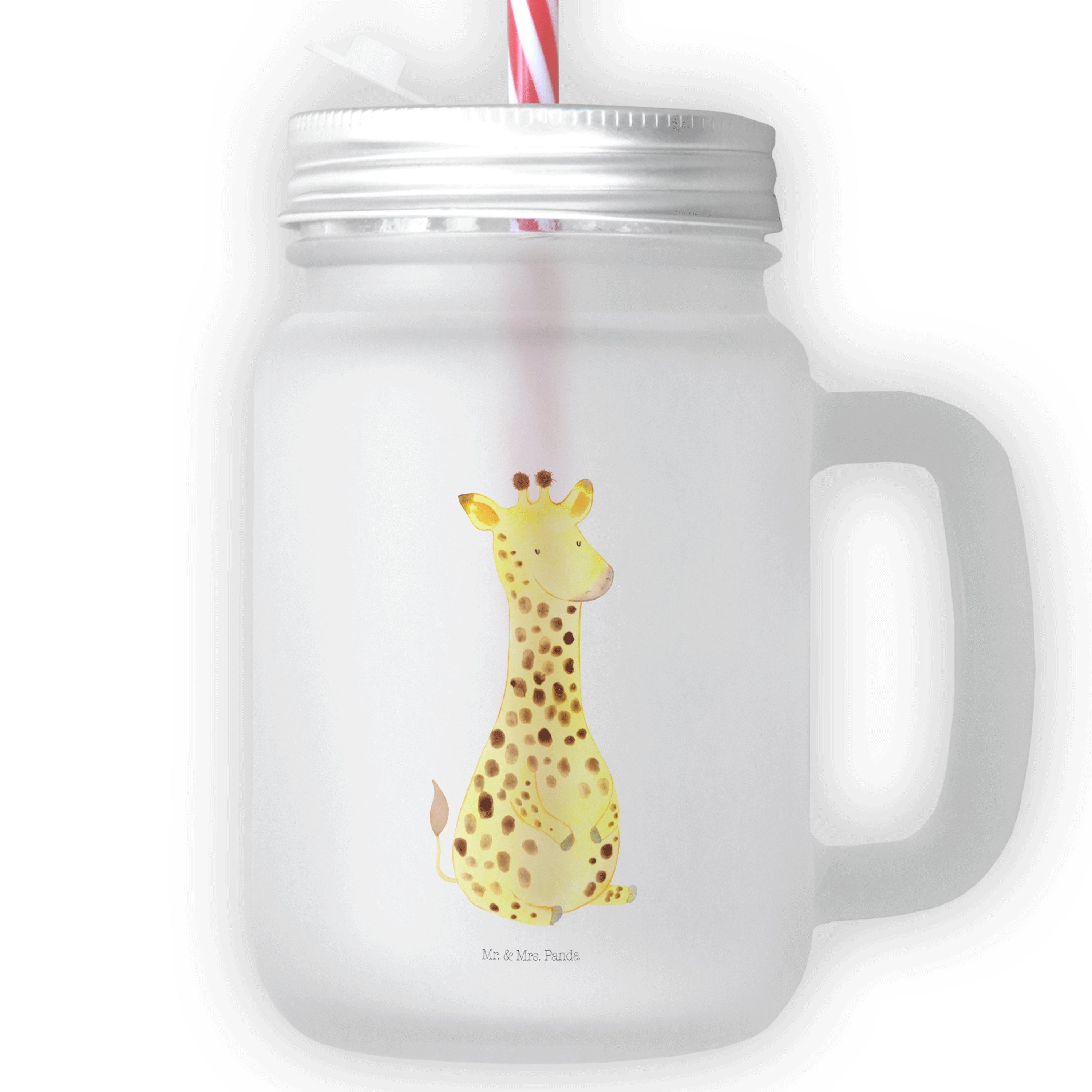 Mr. & Mrs. Panda Glas Giraffe Zufrieden - Transparent - Geschenk, Glück, Mason Jar, Einmach, Premium Glas