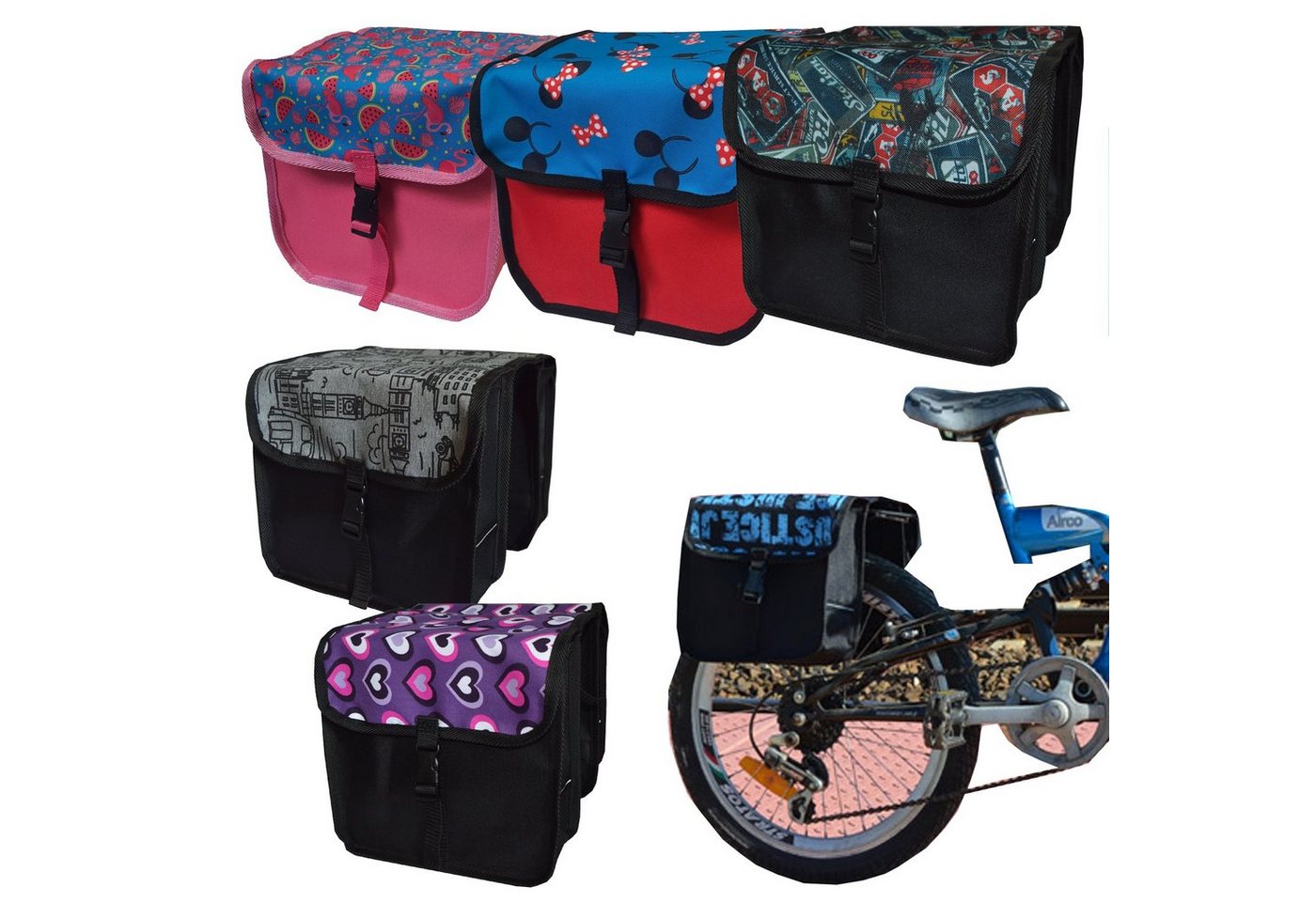 Aves-24 Fahrradtasche FAHRRADTASCHE Kinder Kinderfahrrad 14" 16" 18" 20" Tasche Satteltasche, 43 - Mini - Herzen Rosa