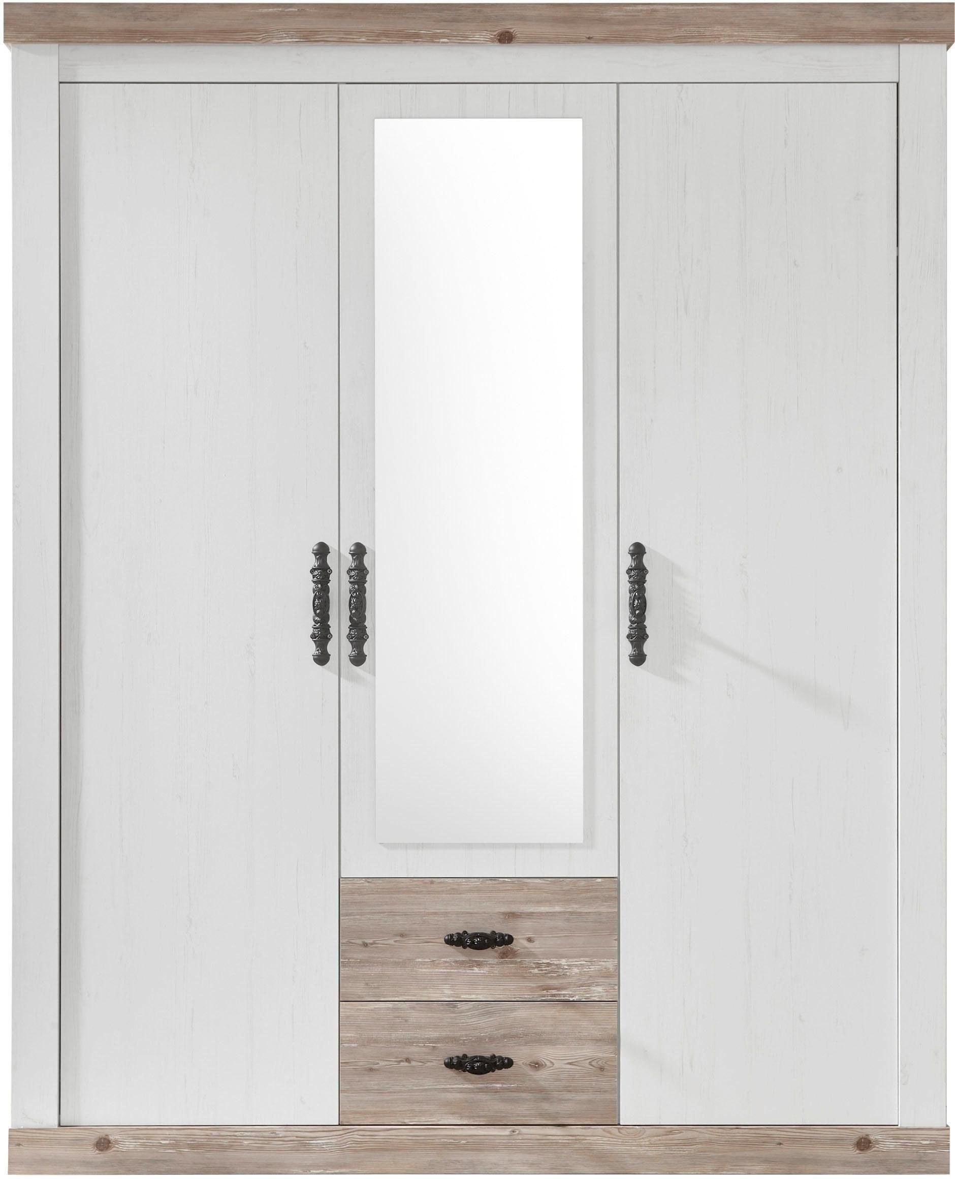 Home affaire Drehtürenschrank Florenz Landhausschrank,rustikale Metallgriffe mit feinen Verzierungen Kleiderschrank mit Spiegel Schlafzimmerschrank BESTSELLER Garderobe