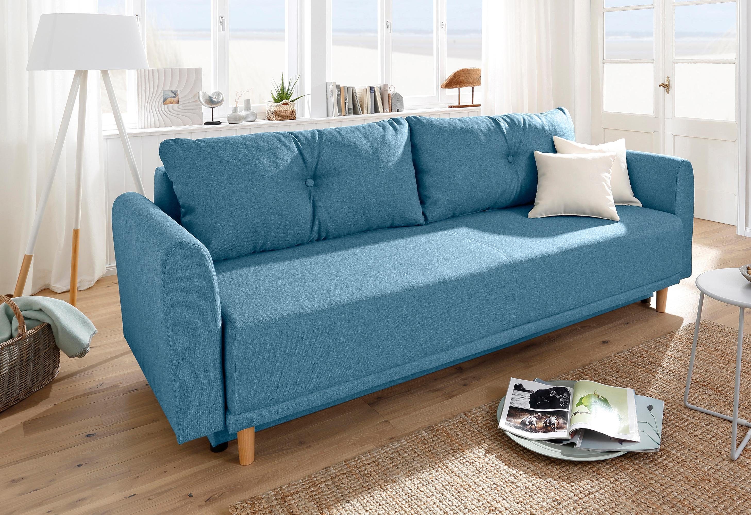 Home affaire Schlafsofa Scandic, B: 219 cm, Liegel. 137x195 cm, Schlaffunktion, Bettkasten & 2 Zierkissen, Federkern