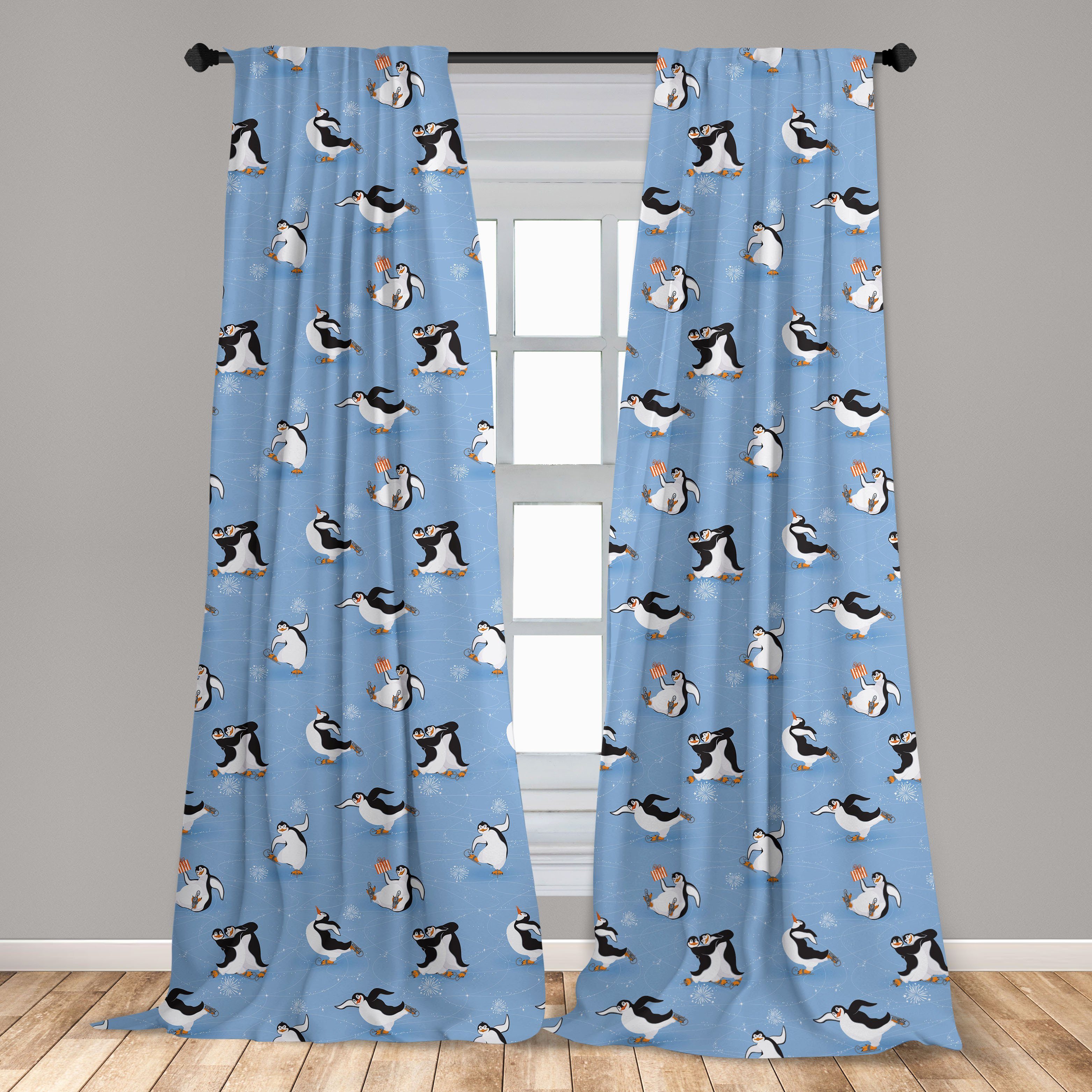 Gardine Vorhang für Wohnzimmer Penguins Microfaser, Abakuhaus, Schlafzimmer Skating Dekor, Cartoon-Tier