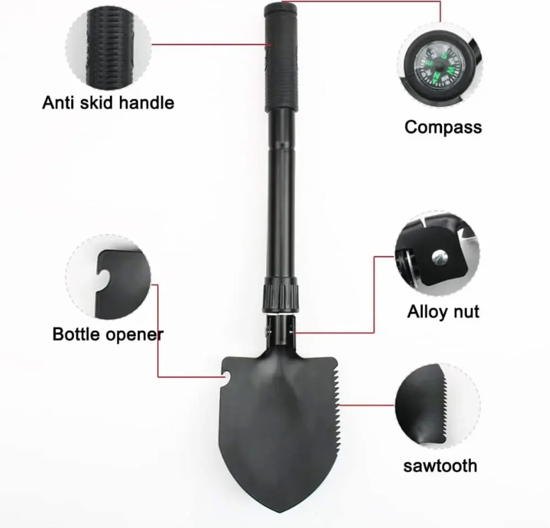 ibettertec Spaten Klappschaufel Multifunktions Klappschaufel 4-in-1 Multifunktions, (Schneeschaufeln Jagen Garten Wandern Camping, 1-St., Mini Schwarz 42cm 4-in-1 Multifunktions), 4-in-1 Multifunktions Klappschaufel 42cm Schwarz Camping Garten