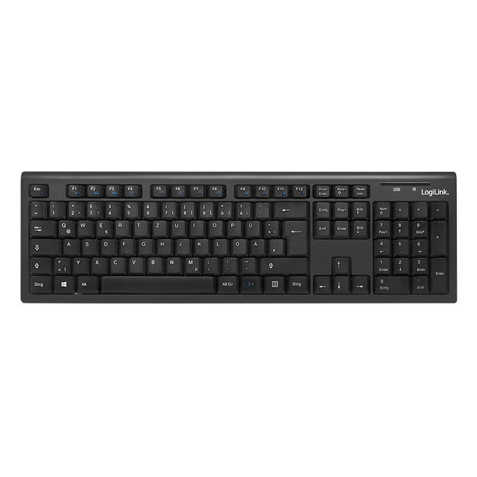 LogiLink Tastatur- und Maus-Set, kabellose Tastatur und Maus Set, wireless, QWERTZ, 13 programmierbare Hotkeys für Multimedia, 1000dpi Maus, Funk