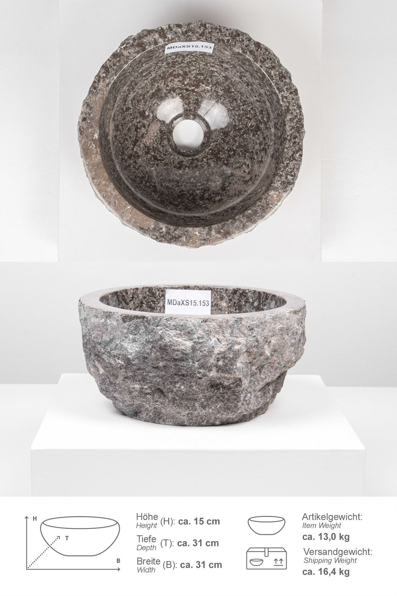 wohnfreuden Aufsatzwaschbecken Erosi Marmor Waschbecken 30 cm grau (Kein Se günstig online kaufen