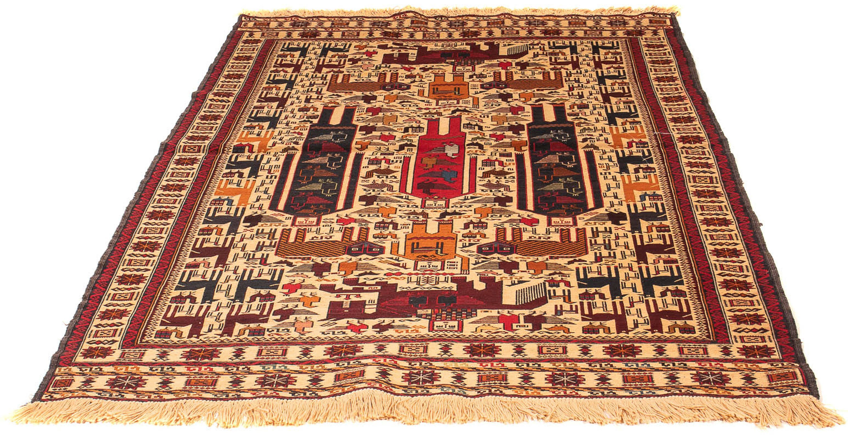 Wollteppich Kelim - Oriental - 197 x 129 cm - hellbraun, morgenland, rechteckig, Höhe: 4 mm, Wohnzimmer, Einzelstück