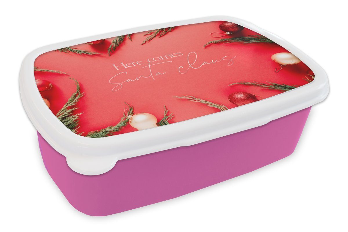 MuchoWow Lunchbox Winter - Rot - Weihnachtskugeln - Zitat, Kunststoff, (2-tlg), Brotbox für Erwachsene, Brotdose Kinder, Snackbox, Mädchen, Kunststoff rosa