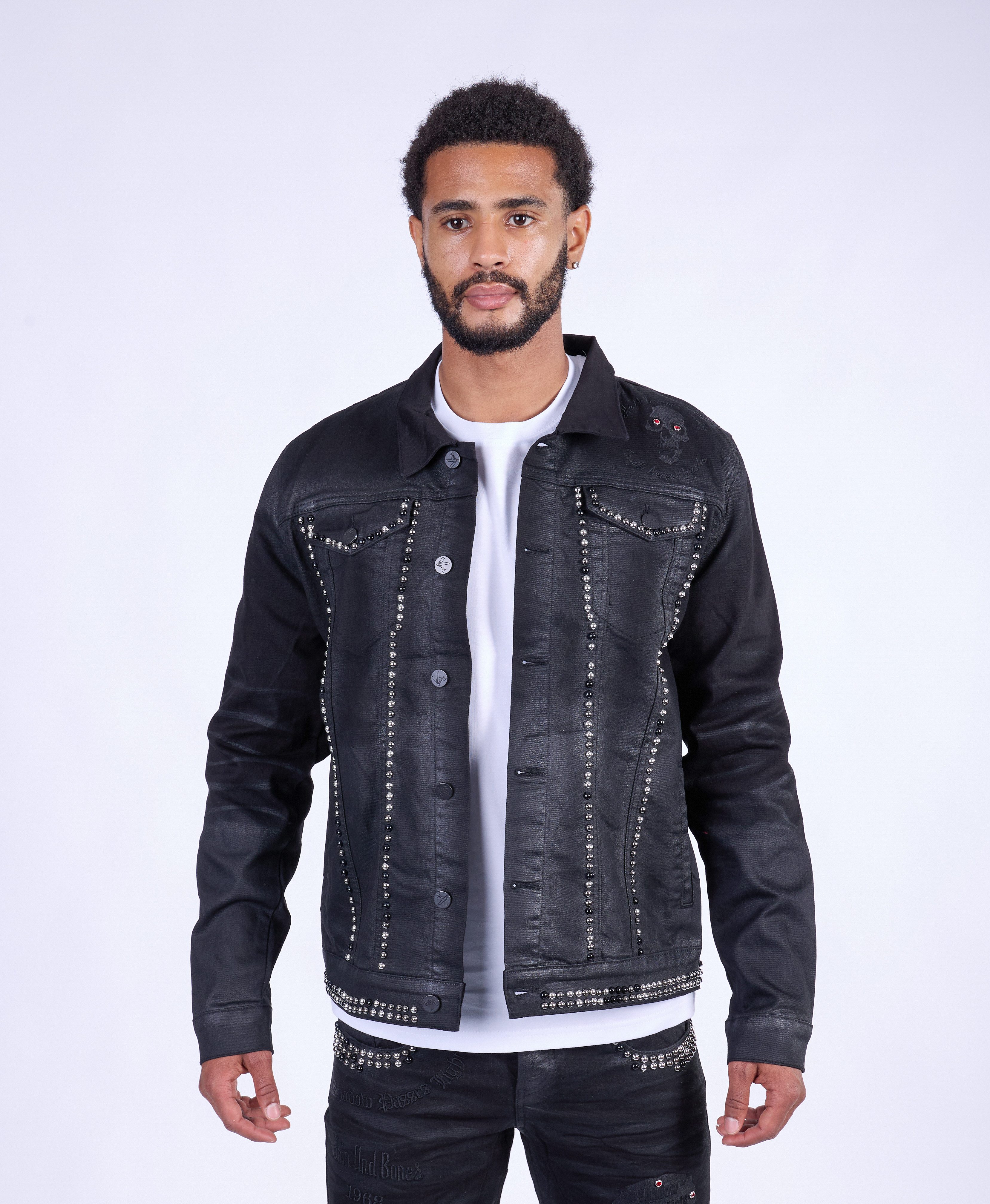 Jeansjacke Schwarze Designer Nieten Jeansjacke Schwarz 2XL