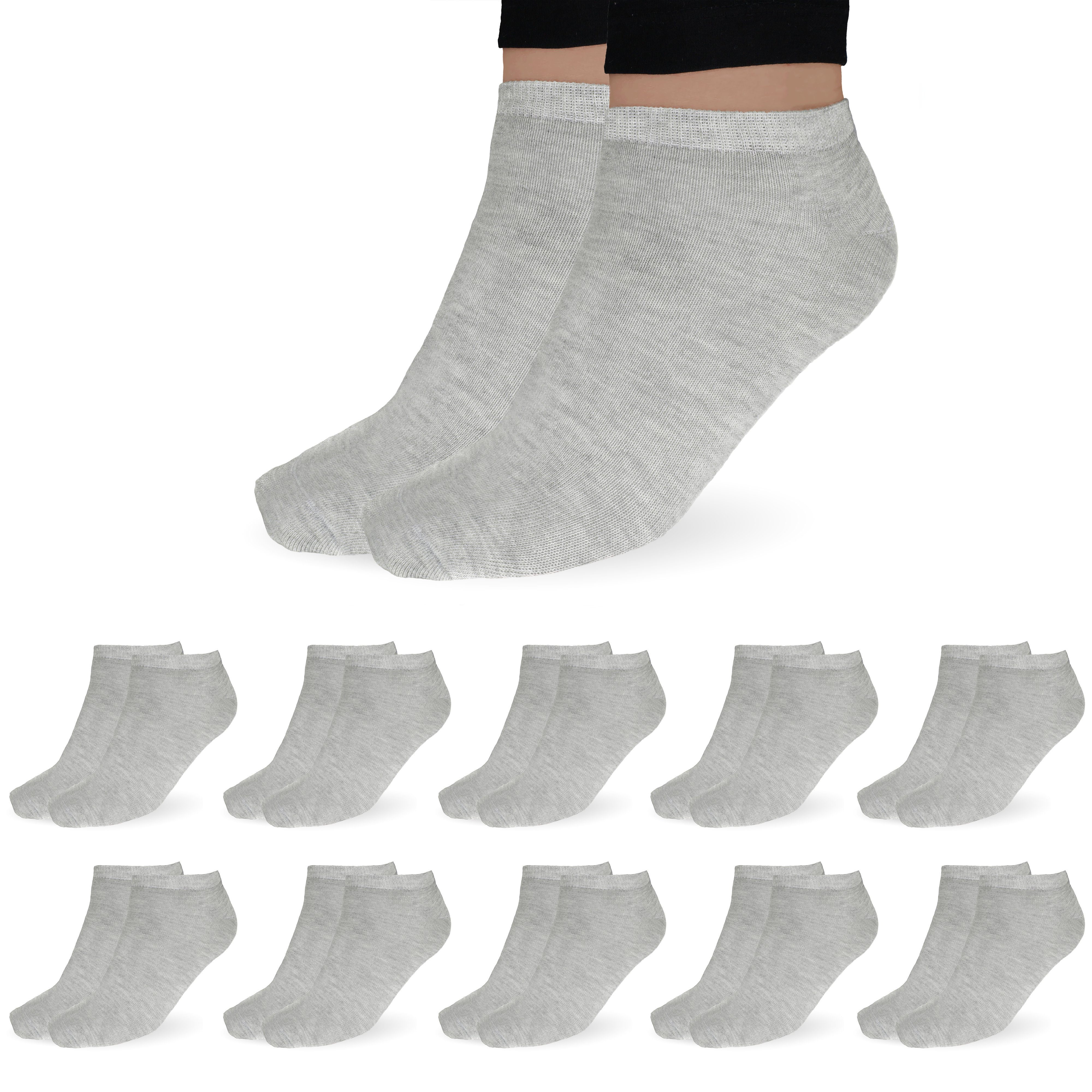 SO.I Freizeitsocken Sneaker Socken Damen & Herren aus Baumwolle (Größen 35-46, 5-20 Paar) atmungsaktive Unisex Socken 10x Grau