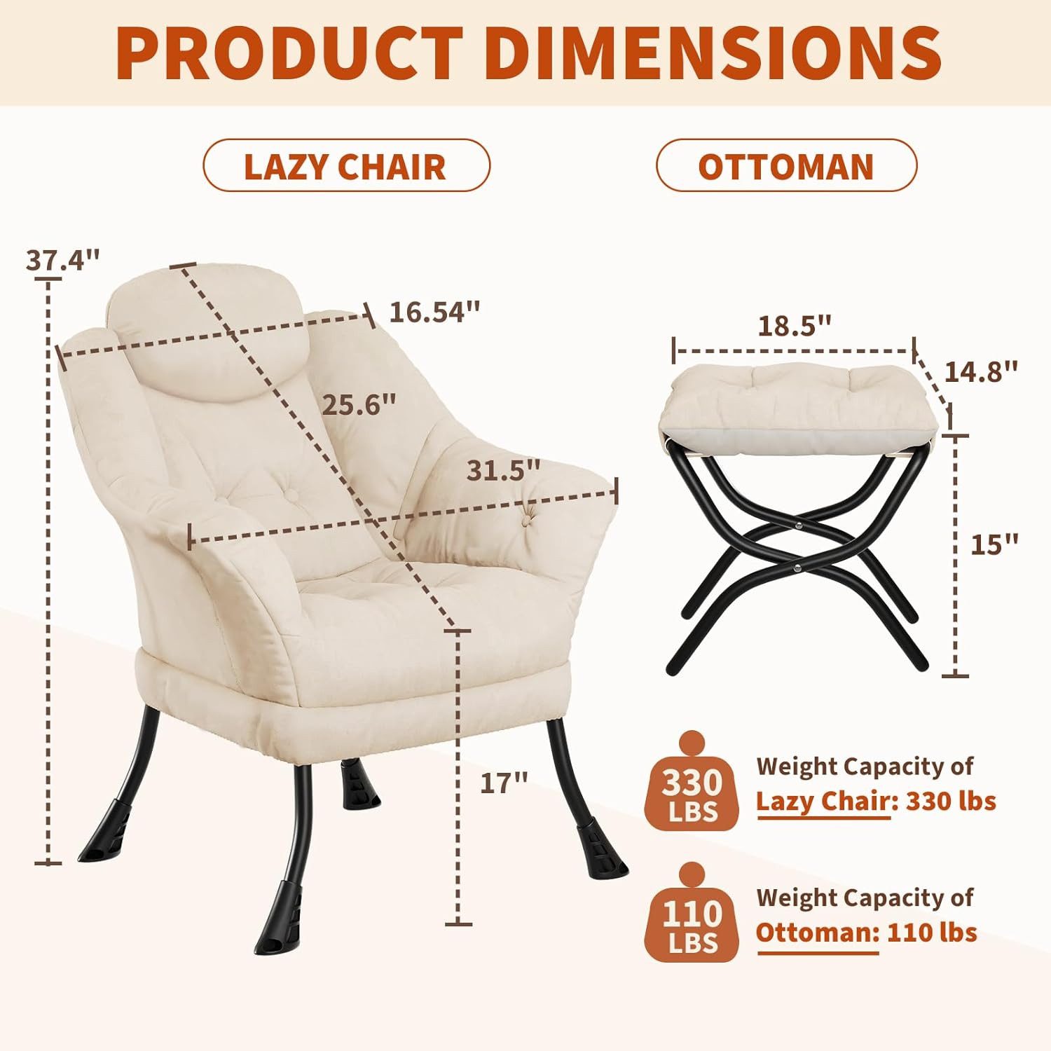 GarveeMore Ohrensessel mit klappbarem FußHocker,bequeme Lounge-Sessel, Relaxsessel für kleine Wohnungen,Wohnzimmer und Schlafzimmer